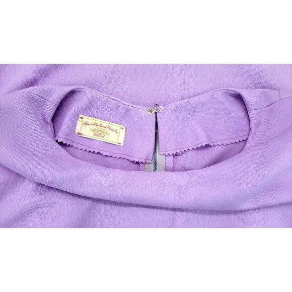 Vintage Handmade Lavender Shift Dress Butterfly 1970s Polyester Size Large Lace - Picture 4 of 12